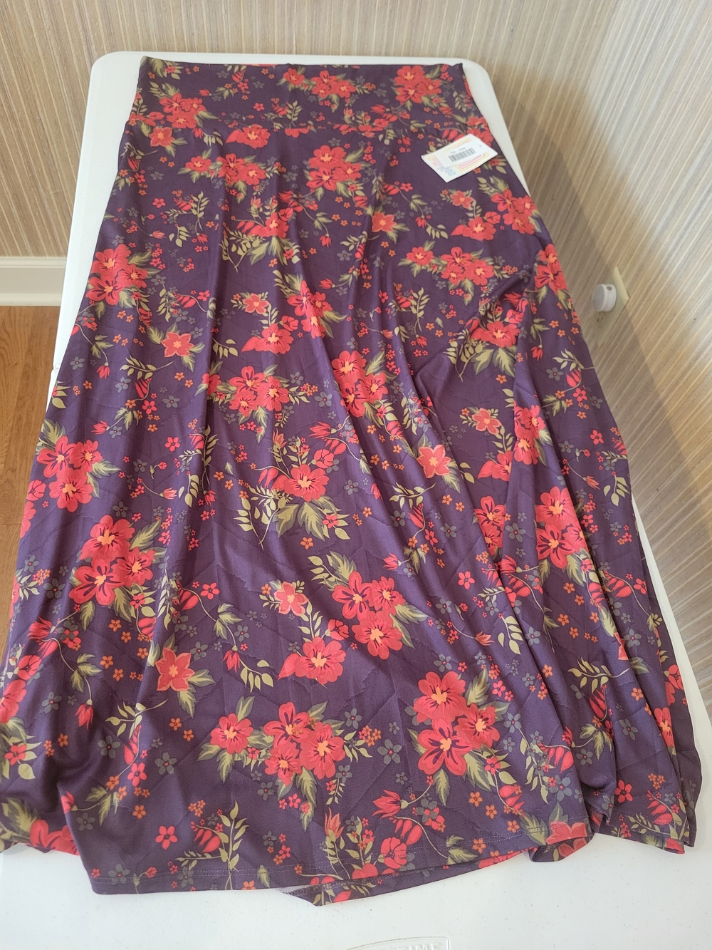 LuLaRoe Purple Maxi Skirt with Red Floral Pattern NWT 3XL